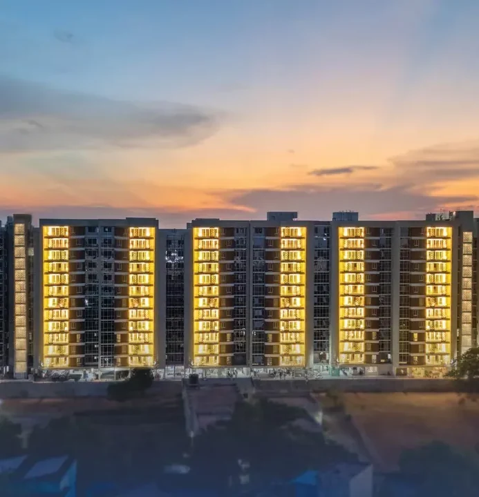 Residential towers at dusk, developer artist impression for Purva Varthur
